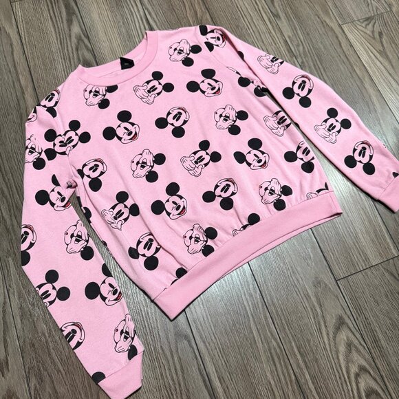 Disney Mickey Mouse Pink & Black Crewneck Sweatshirt – “See No Evil” Pattern – L - Picture 1 of 8